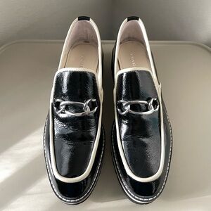 Donald J. Pliner Black and White Patent Loafers